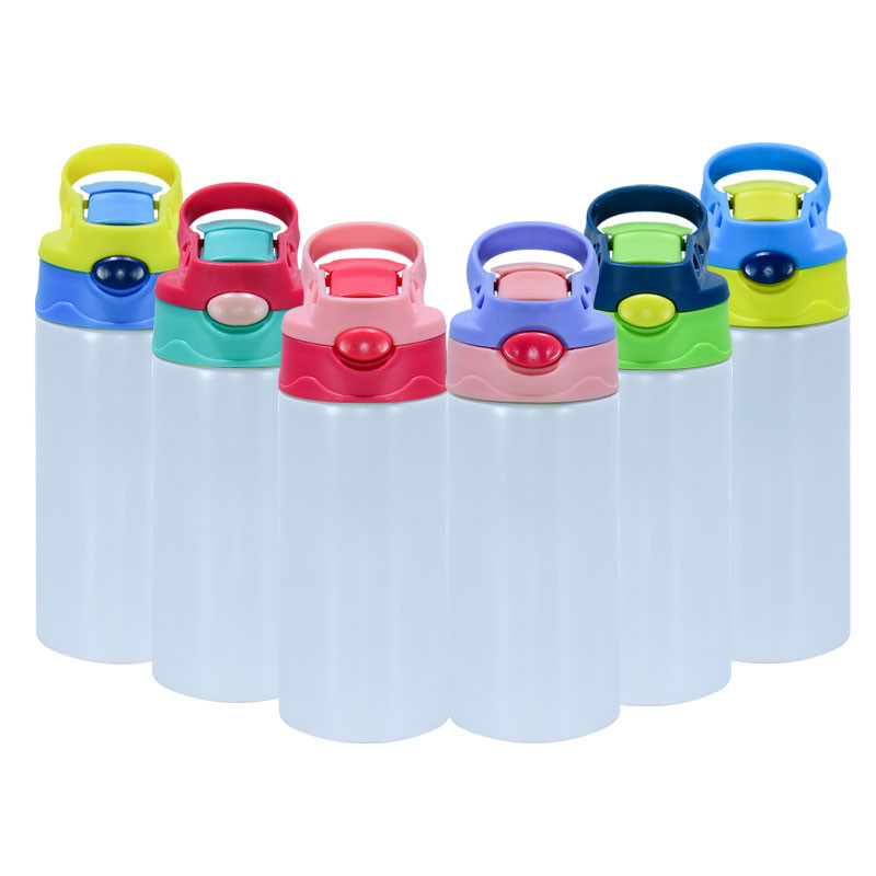 12oz Stainless Steel straight white Sublimation blanks Flip Top Kids tumbler Water Bottle09